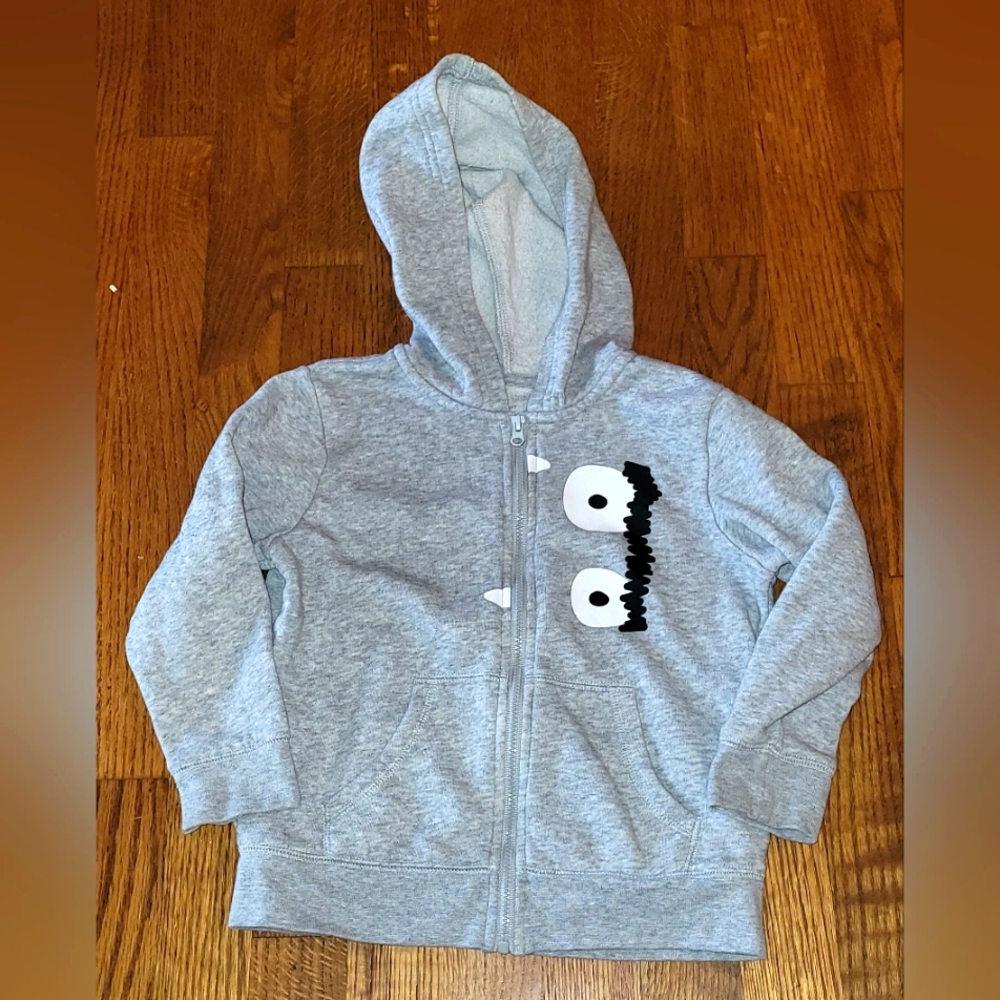 Okie Dokie Gray and Black Sweatshirt Hoodie With Monster Face Size 4T